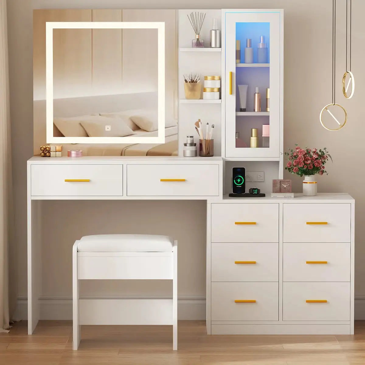 Adriel 51.8" Modern Makeup Vanity with Mirror,and Cabinet Storage