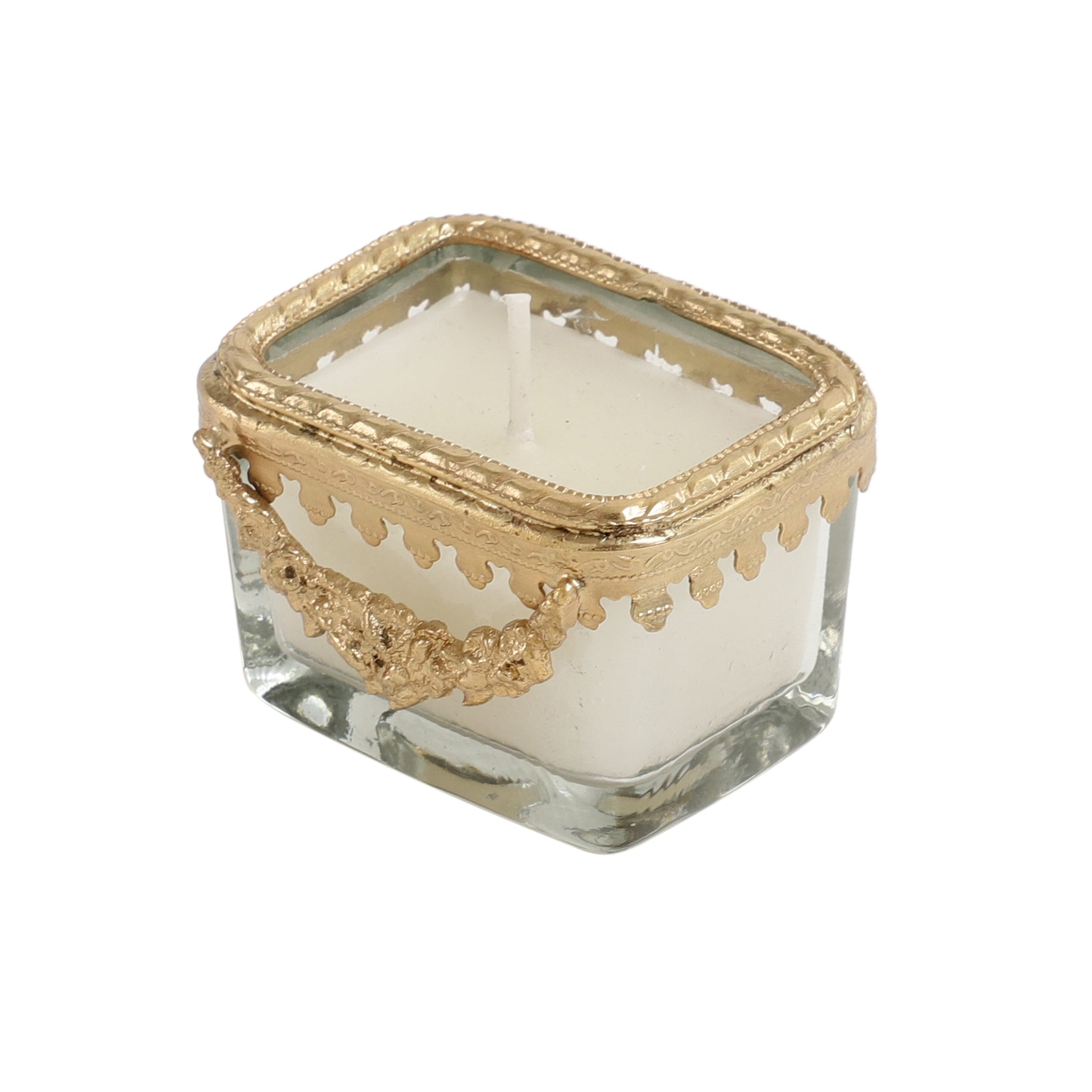 Snowy Whisper White Scented Candle Glass Jar With Golden Ring - OUCHCART