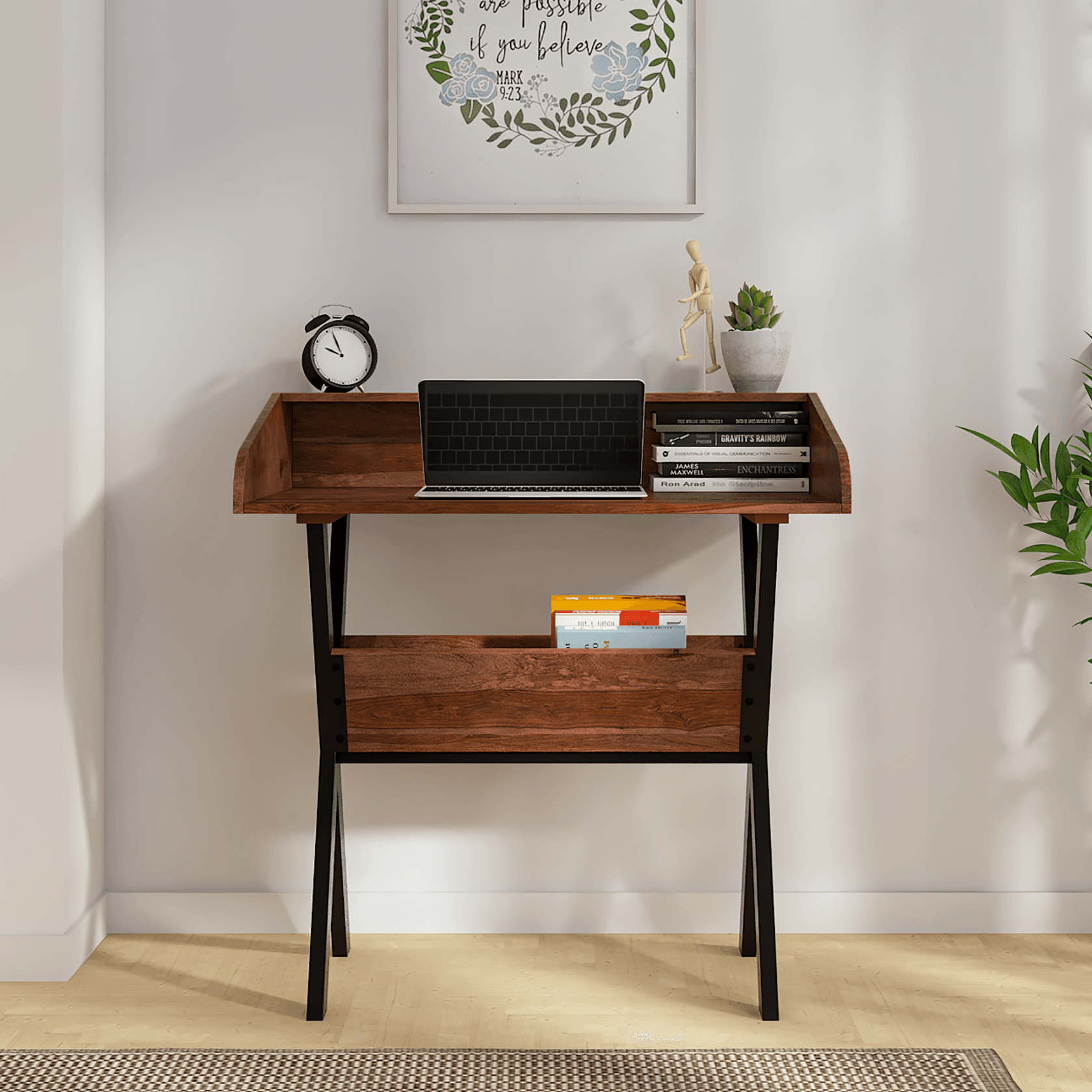 Ace Wooden & Iron Study Table Light Rosewood