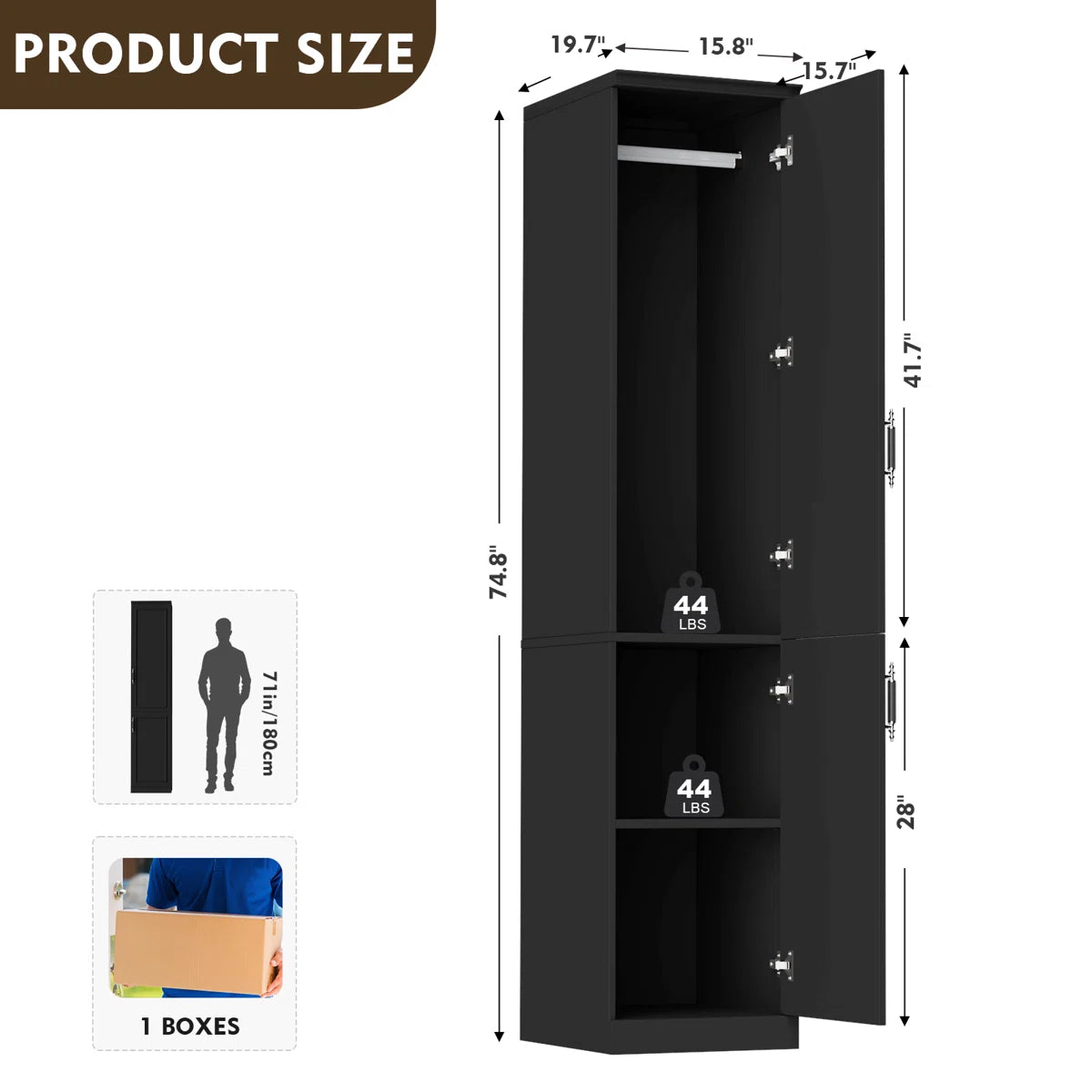 White Freestanding 2-Door Armoire Wardrobe Closet 74.8 Inch Large Storage Solution