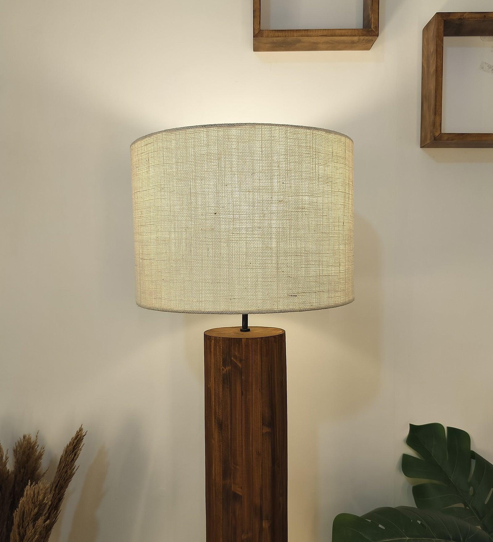 Cedar Wooden Floor Lamp with Premium Beige Fabric Lampshade (BULB NOT INCLUDED) - Ouch Cart