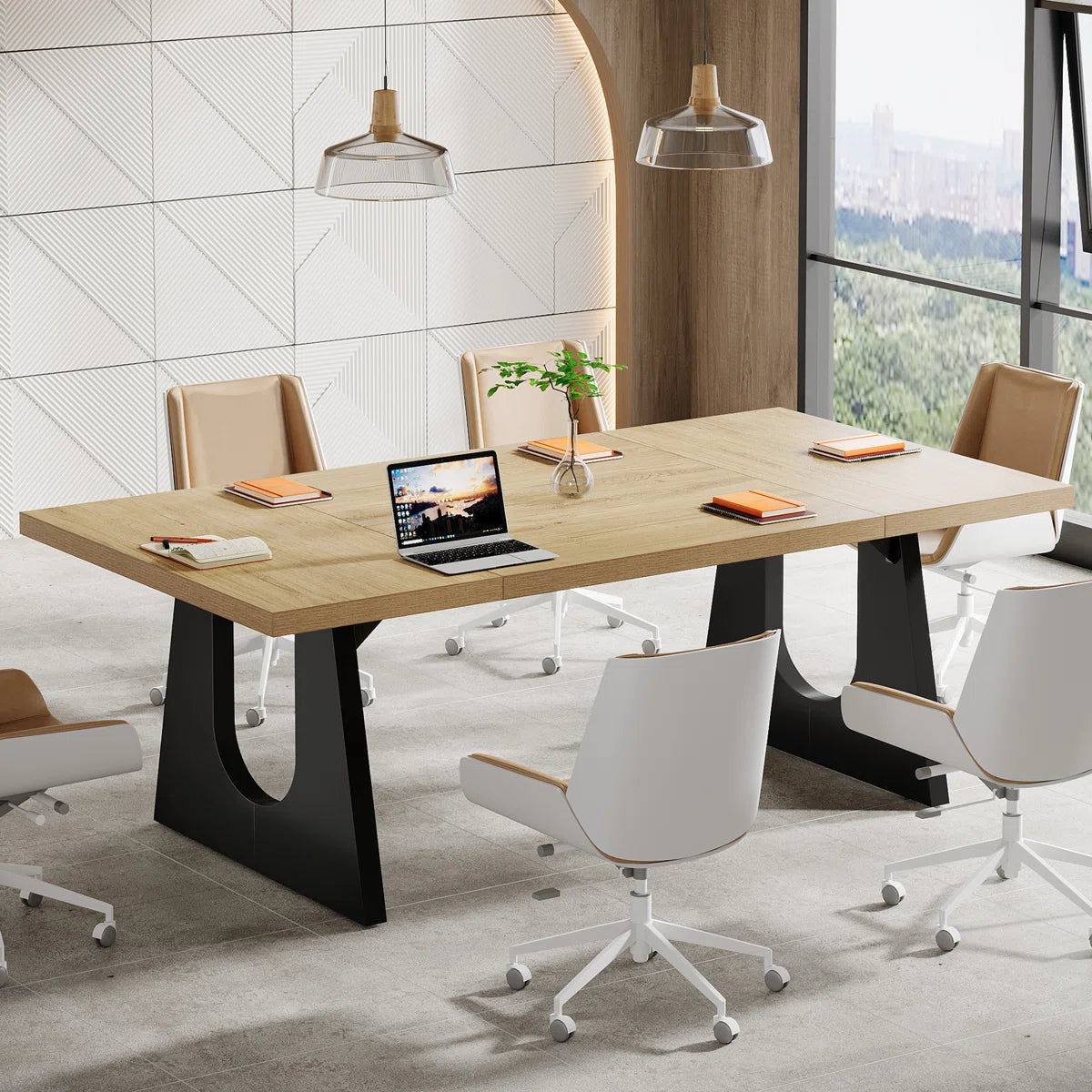 6 Ft Rectangle Wood Conference Table, 70.86" L X 35.43" W X 29.52" H Meeting Seminar Table Boardroom Desk For Office Meeting Conference Room-OUCH CART | Chair