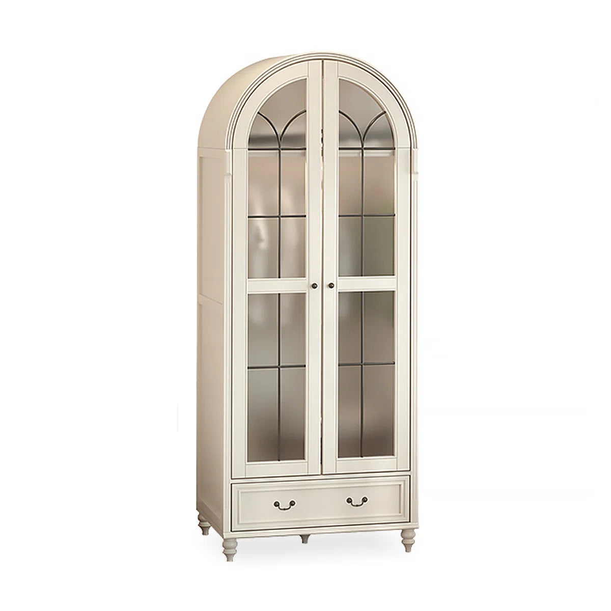 Creamy Retro Oak Arched Wardrobe – Elegant Wooden Bedroom Closet