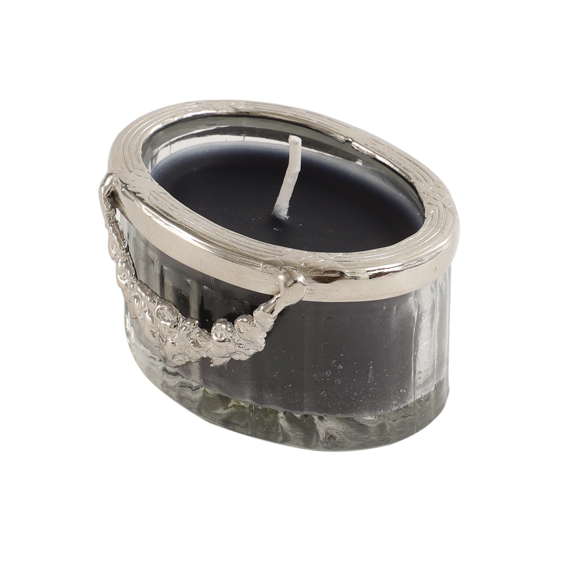 Black Velvet Scented Candle Jar With Silver Ring M.M.I. OVERSEAS