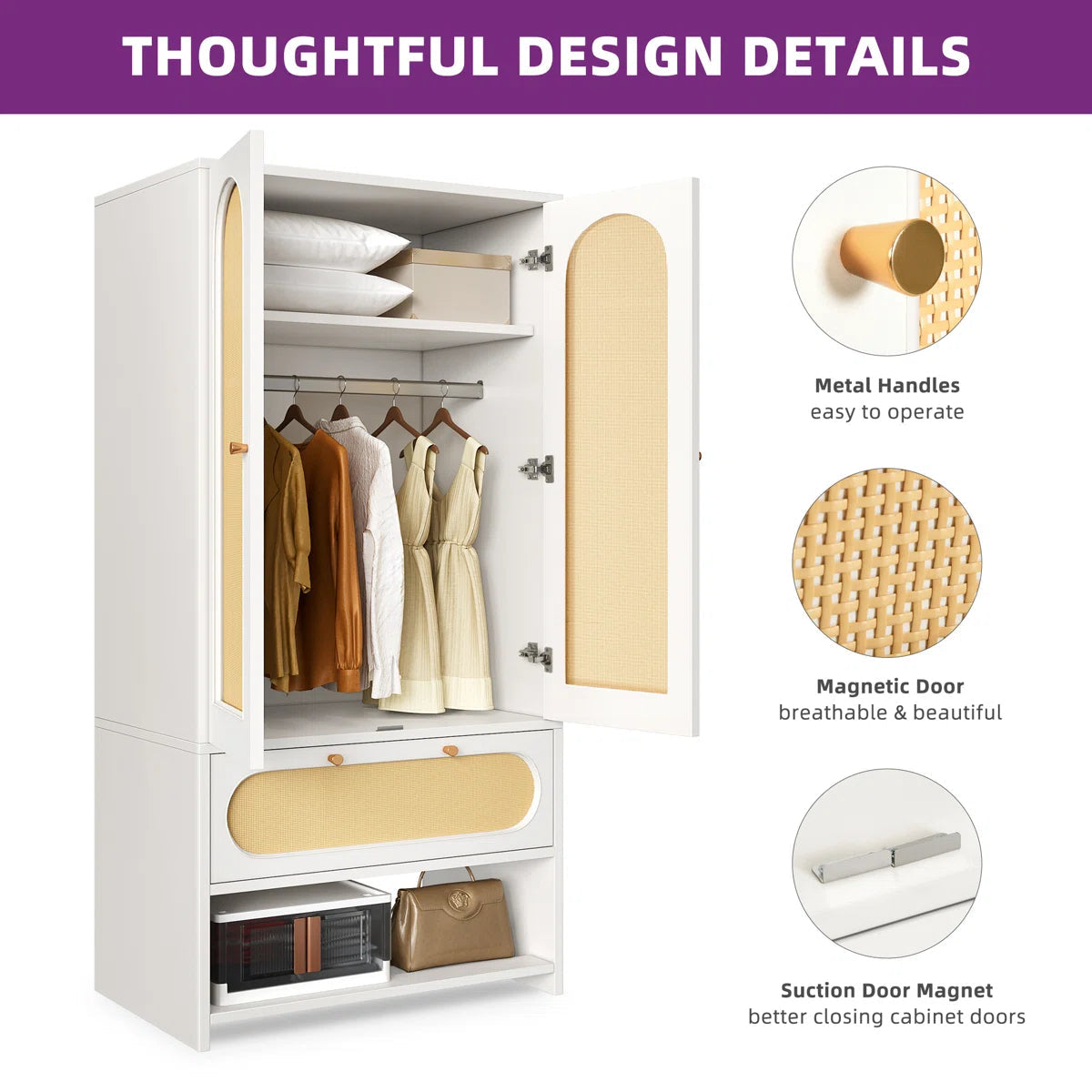 Elegant Sigmund Wardrobe Armoire With Shelves And Hanging Space OUCH CART