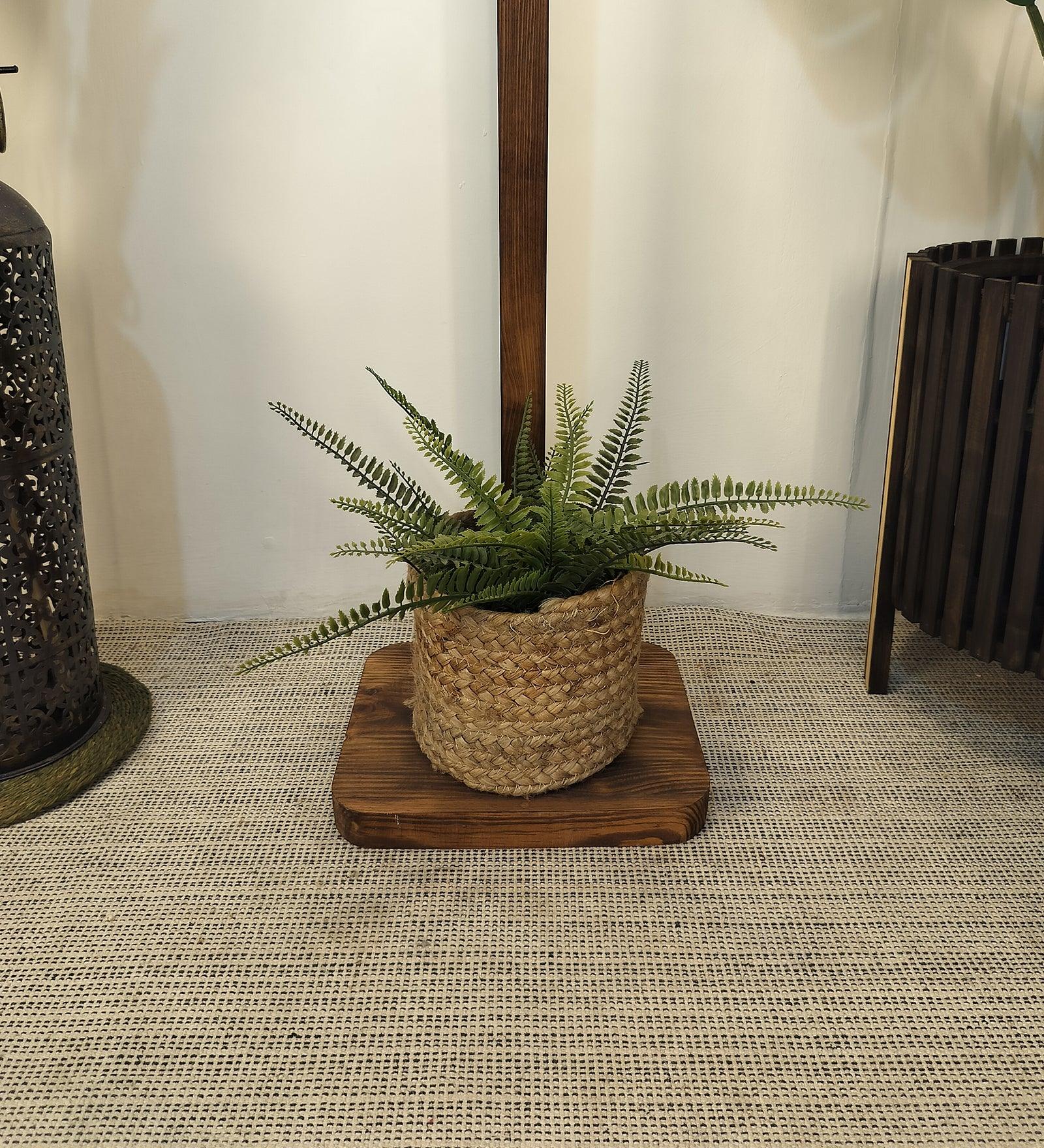 Elementary Wooden Floor Lamp with Brown Base and White Fabric Lampshade (BULB NOT INCLUDED) - Ouch Cart