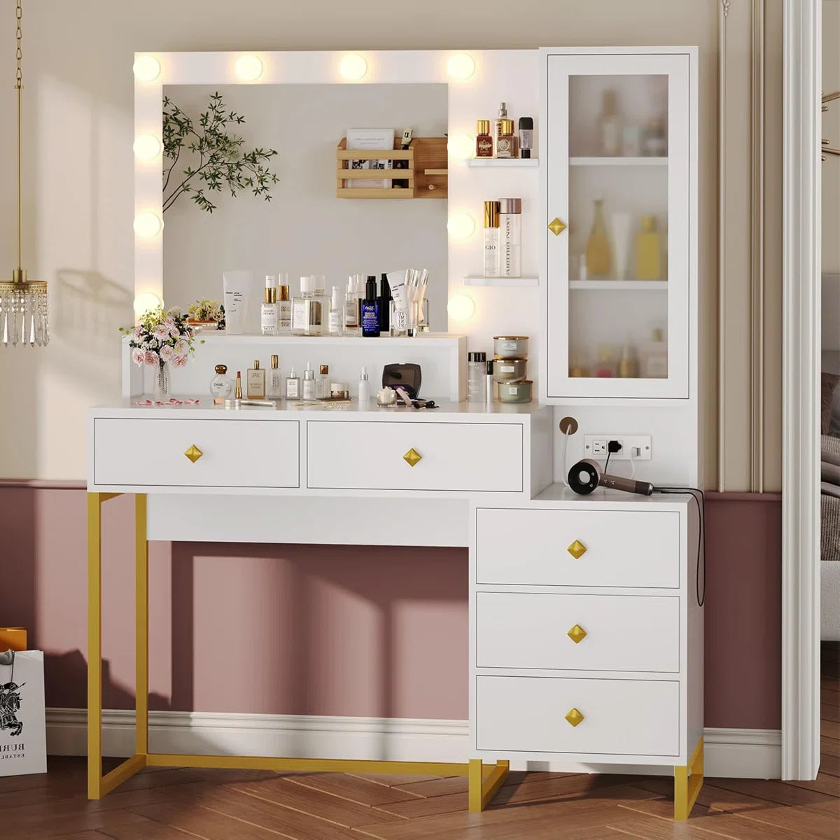 Stylish Dufault Vanity Table with Mirror and Bedroom Storage