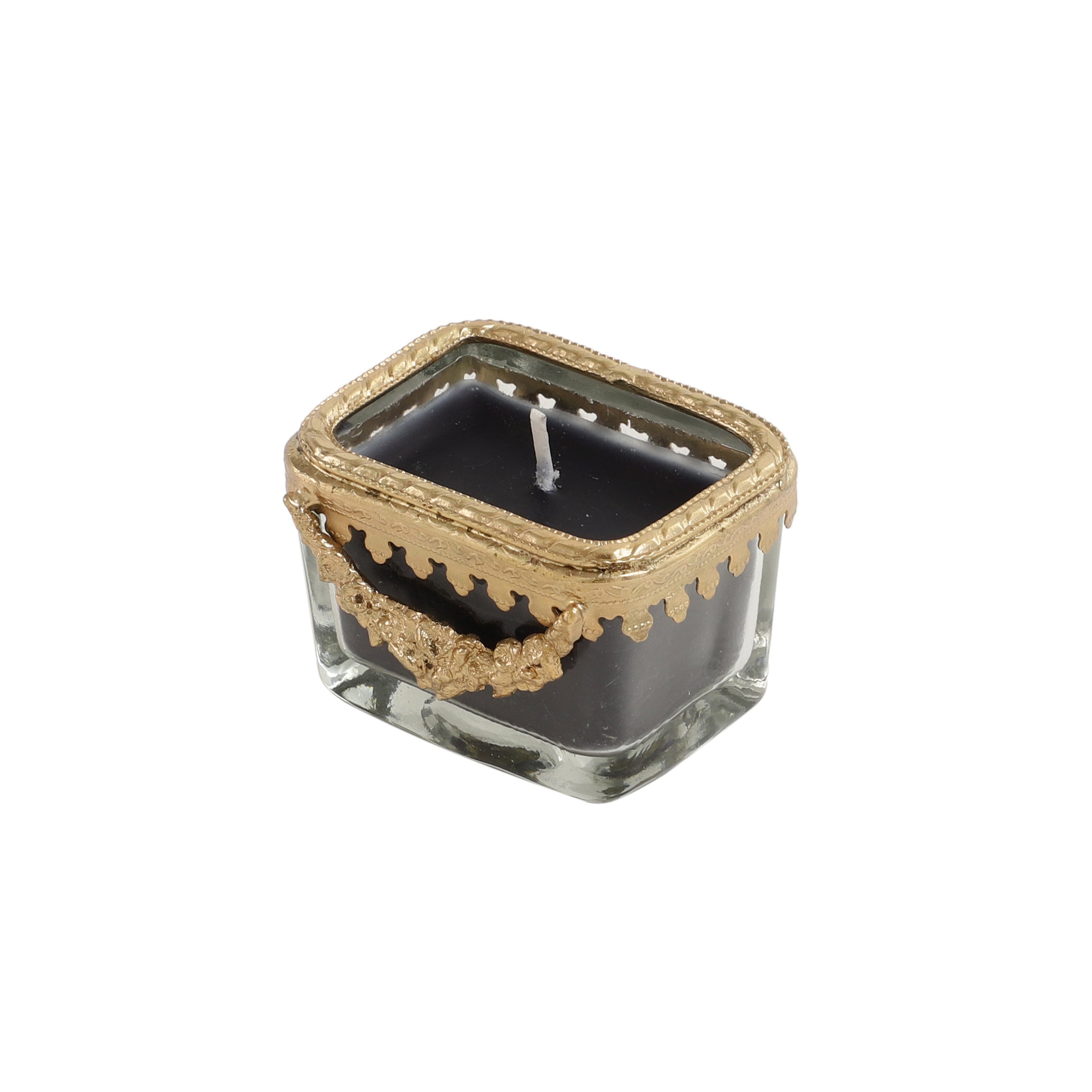 black velvet Scented candle glass jar with Golden Ring | candle jar