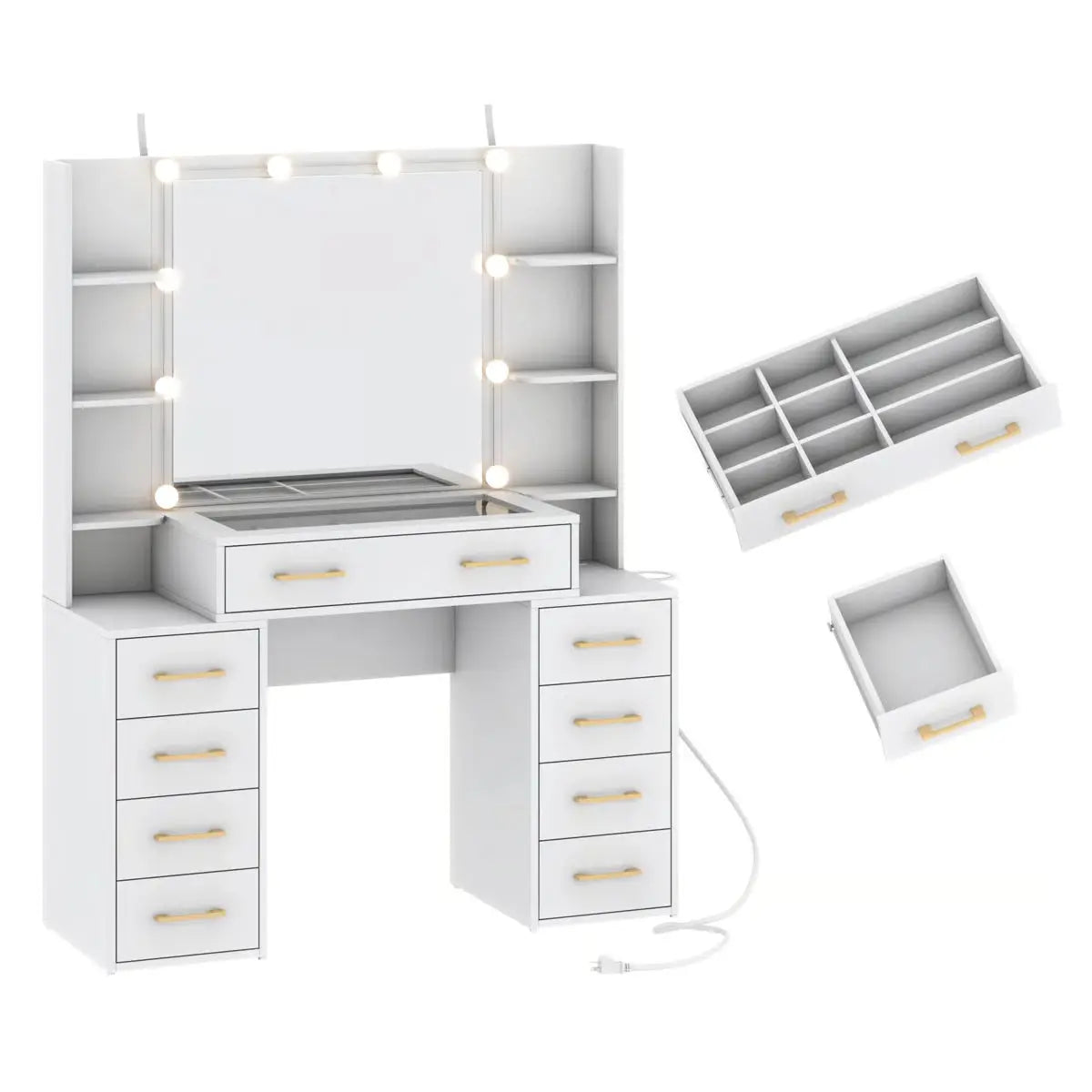 Tempered Glass Vanity Desk with , Mirror