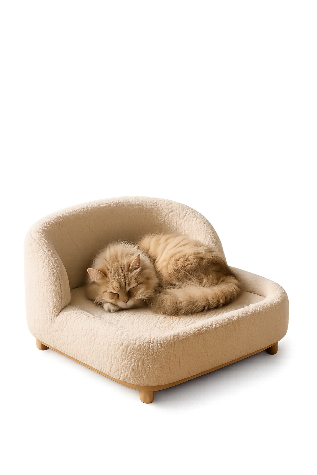 Plush Teddy Fabric Pet Sofa Bed – Soft Elevated Dog & Cat Couch with Wooden Legs, Cozy Washable Pet Lounge OUCH CART