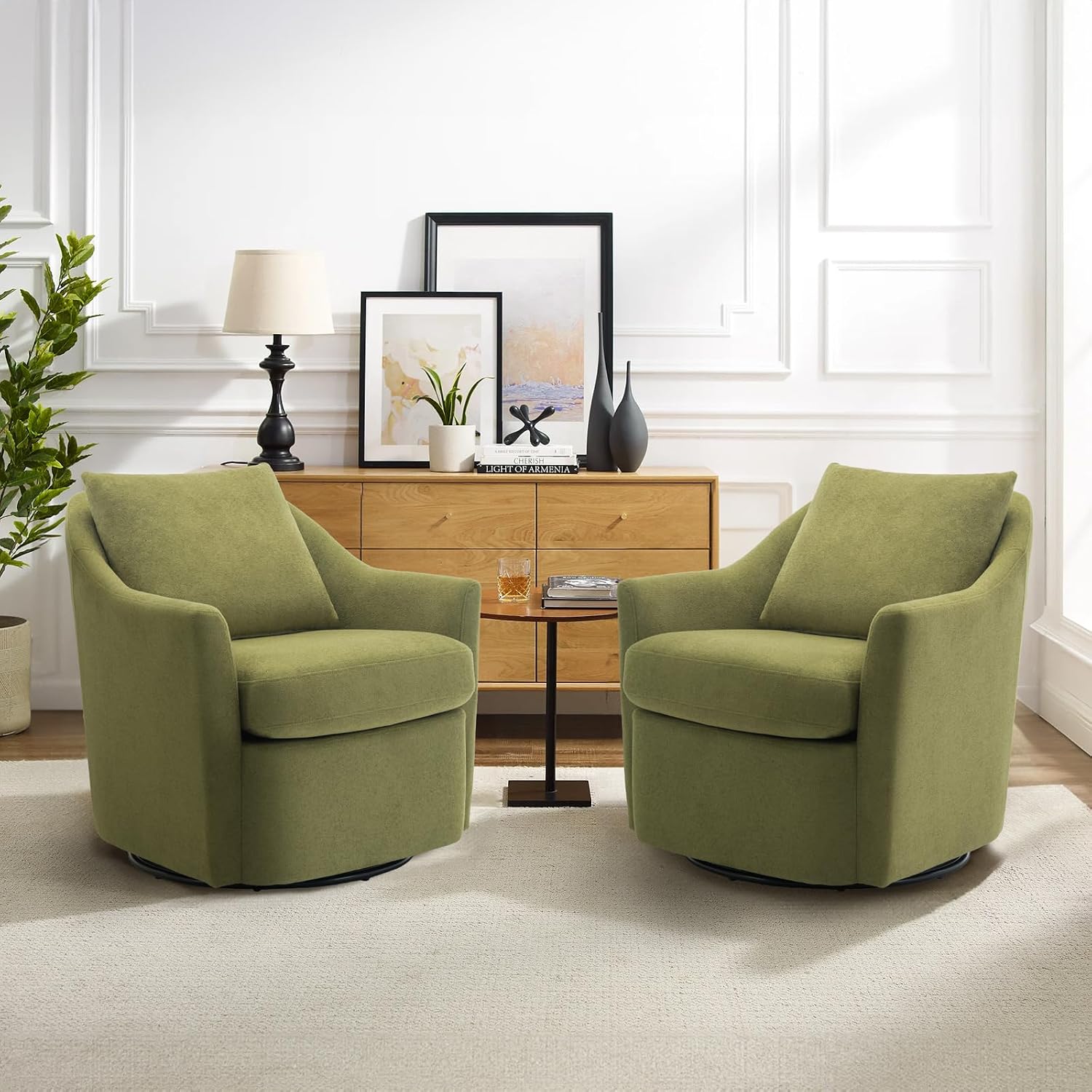 Upholstered Barrel Armchair with Metal Base for Living Room & Bedroom