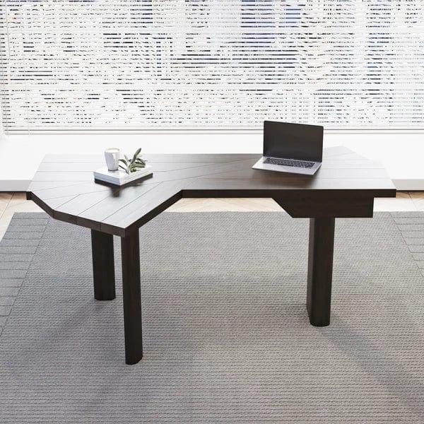 Takumi L-Shape Writing Desk with 1 Drawer Wood Corner Desk Irregular Top - Ouch Cart