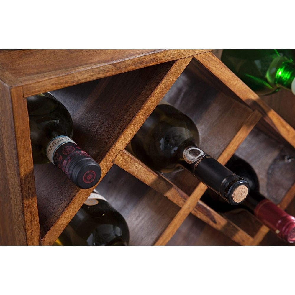 Cube end Table Solid Wood (Wine Rack, Honey Finish)