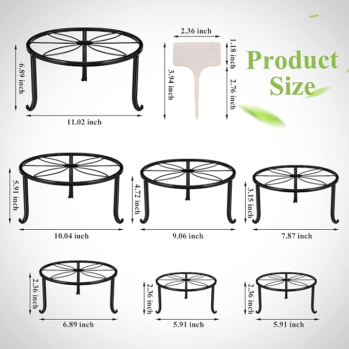 7-pack Metal Plant Stands, Plant Stand Outdoor Clearance, Anti-Rust Iron Flower Pot Stand Outdoor Indoor, Heavy Duty Black Plant Stand Indoor, Rustproof Metal Planter Container Round Ouch Cart