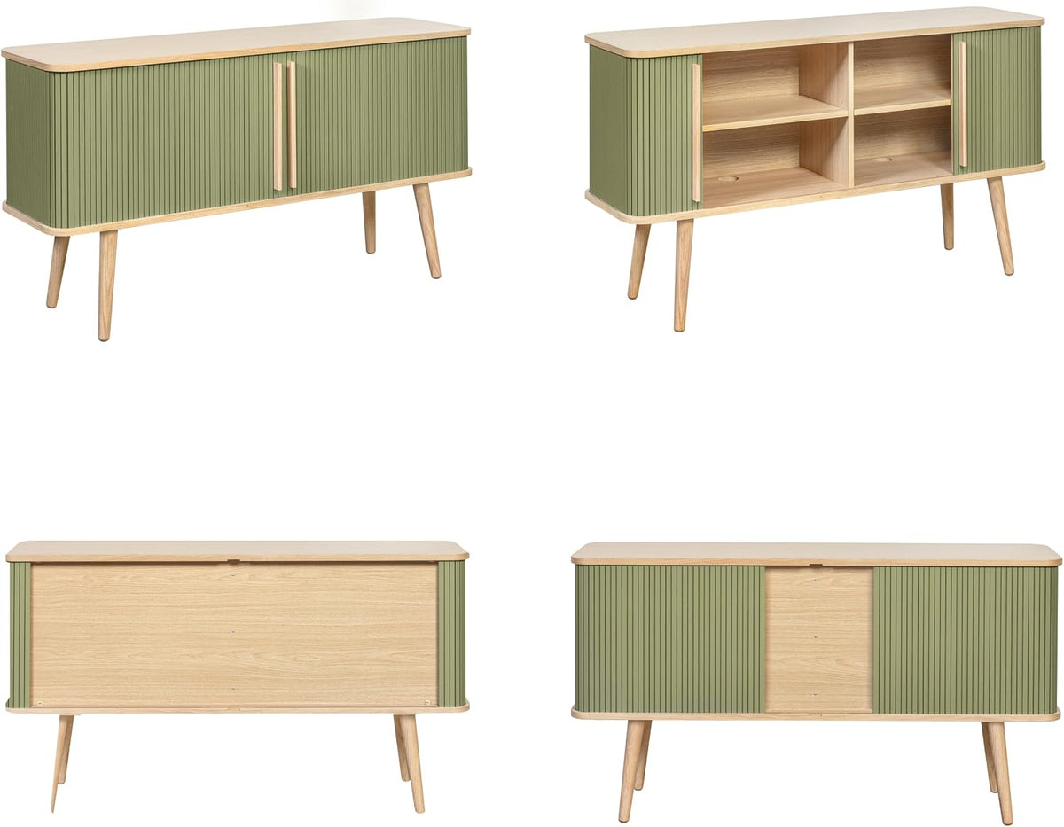 Modern Green Fluted Wooden Sideboard Cabinet with Storage Ouch Cart