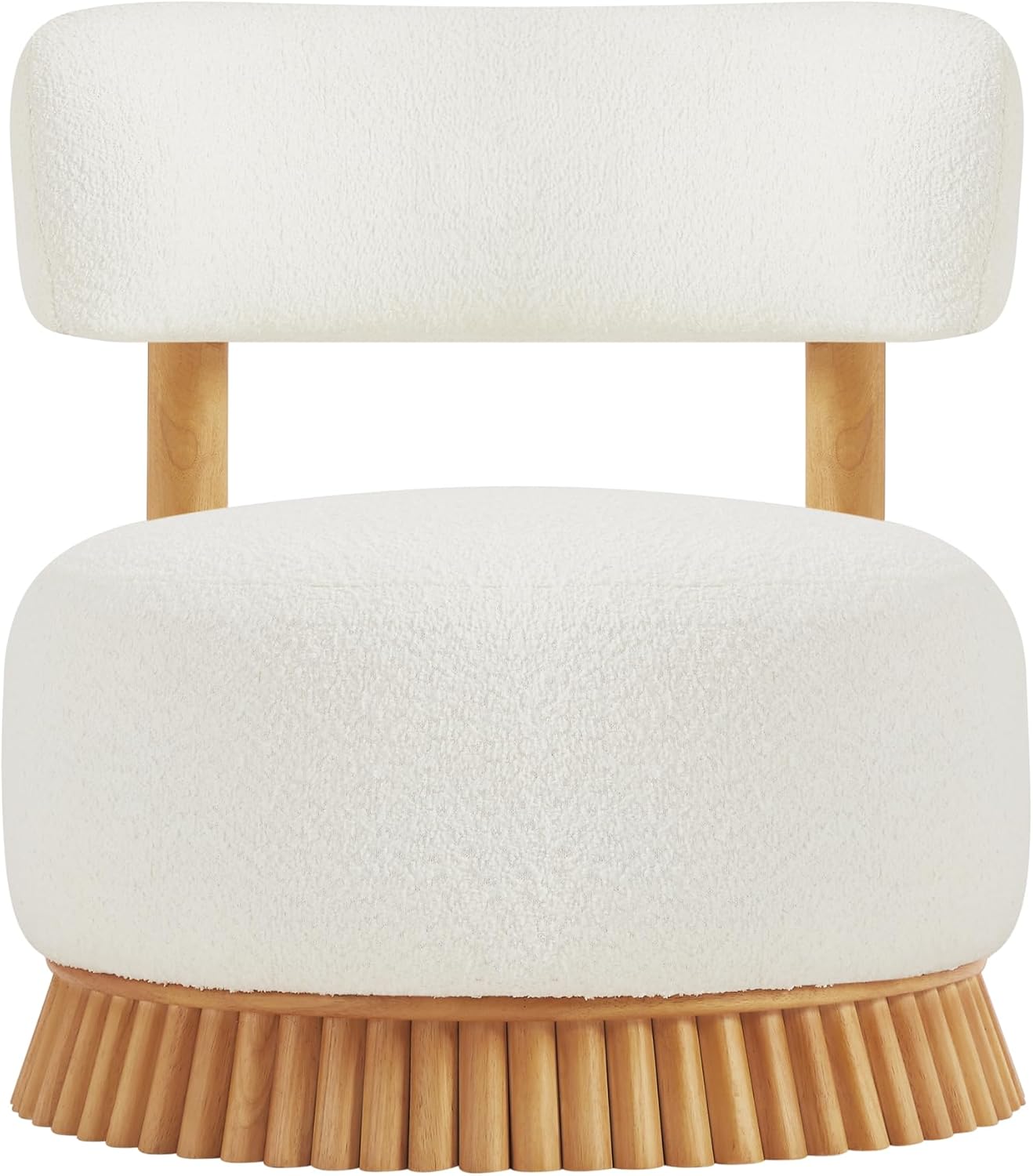 Ouch Cart Modern Upholstered Accent Chair | Stylish Round Lounge Chair with Wooden Base