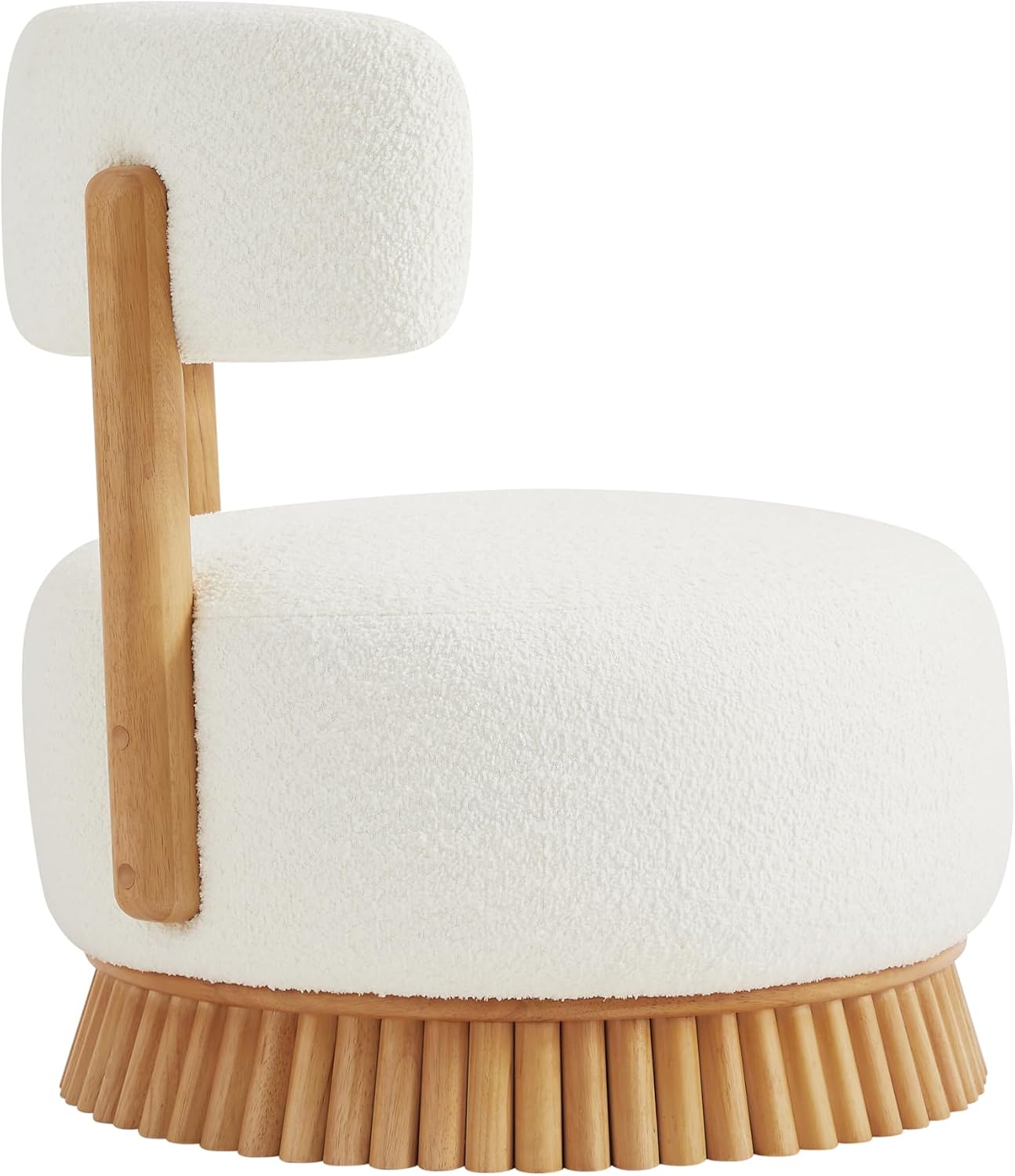 Ouch Cart Modern Upholstered Accent Chair | Stylish Round Lounge Chair with Wooden Base