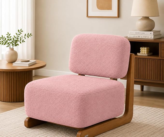Ouch Cart Modern Cream Bouclé Lounge Chair with Wooden Frame | Cozy Accent Chair