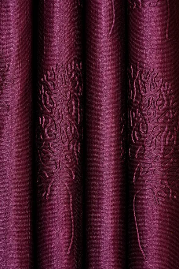 Embossed Tree Punch Polyester Curtains for Window and Door, Botanical Pattern Home Decor Curtain Panel for Living Room, Bedroom and Office, 5 Feet, 7 Feet and 9 Feet Sizes, Pack of 1