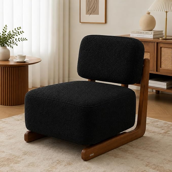 Ouch Cart Modern Cream Bouclé Lounge Chair with Wooden Frame | Cozy Accent Chair