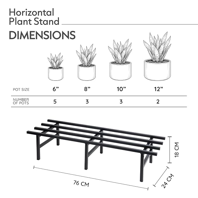 Robustt Horizontal Metal Pot Stand (Set of 2 ) 76x24x18 Cm | Rust-Proof Matte Powder-Coated Pot Stand for Big Size Plants | Supports Up to 200 Kg| Ideal for Balcony, Outdoor and Indoor Plant Display