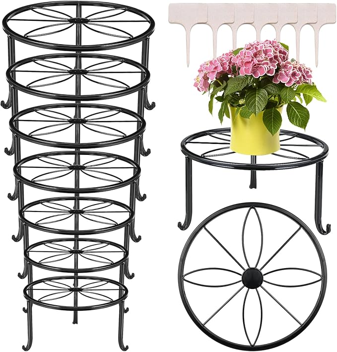 7-pack Metal Plant Stands, Plant Stand Outdoor Clearance, Anti-Rust Iron Flower Pot Stand Outdoor Indoor, Heavy Duty Black Plant Stand Indoor, Rustproof Metal Planter Container Round Ouch Cart