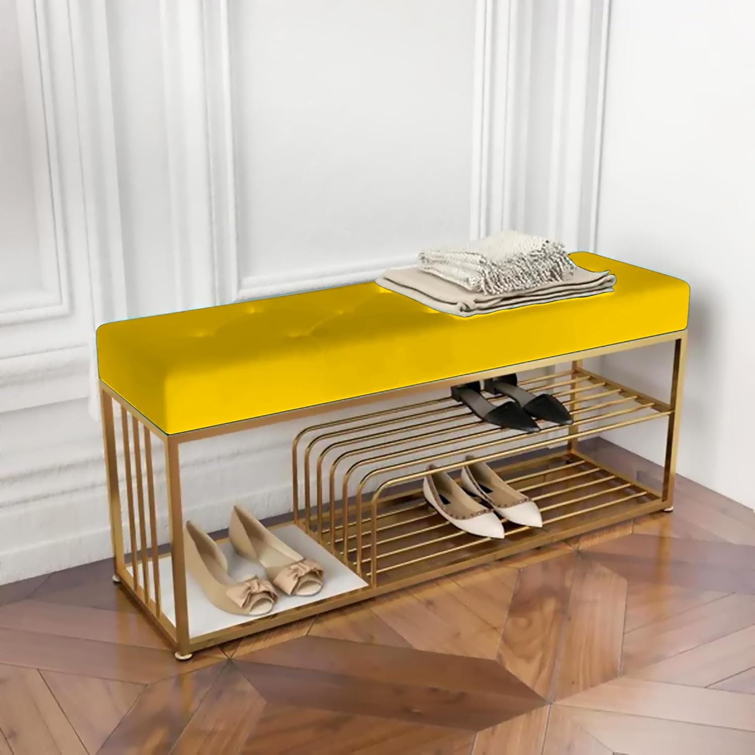 Velvet Upholstered Entryway Shoe Rack Bench with Storage Ouch Cart