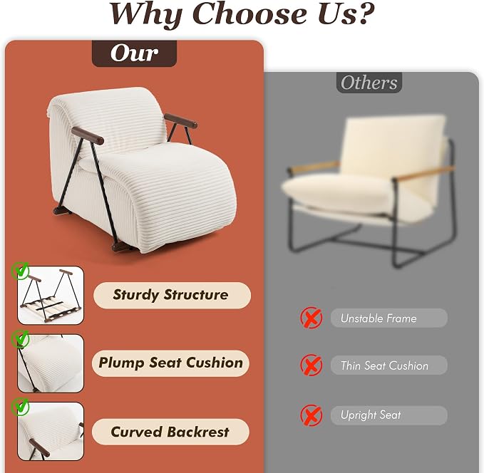 Ouch Cart Modern Upholstered Lounge Chair with Wooden Armrests | Cozy Accent Chair
