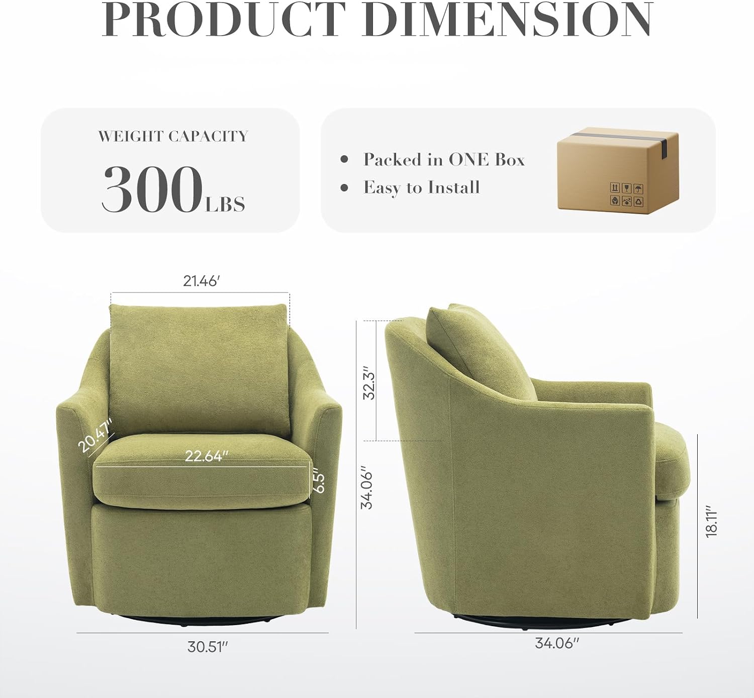 Upholstered Barrel Armchair with Metal Base for Living Room & Bedroom