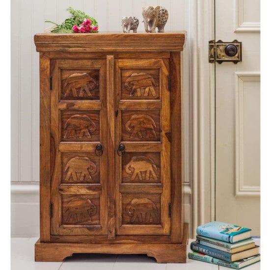 sheesham Wood Storage gajraj Cabinet 60x35x90 CM | Book Storage | Sideboard (Honey Finish) - Ouch Cart