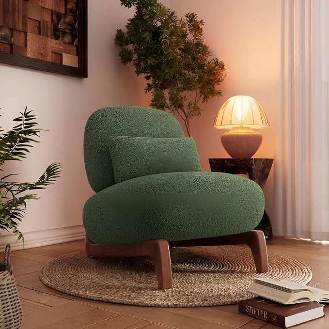 Ouch Cart Modern Green Upholstered Lounge Chair with Wooden Legs | Cozy Accent Chair