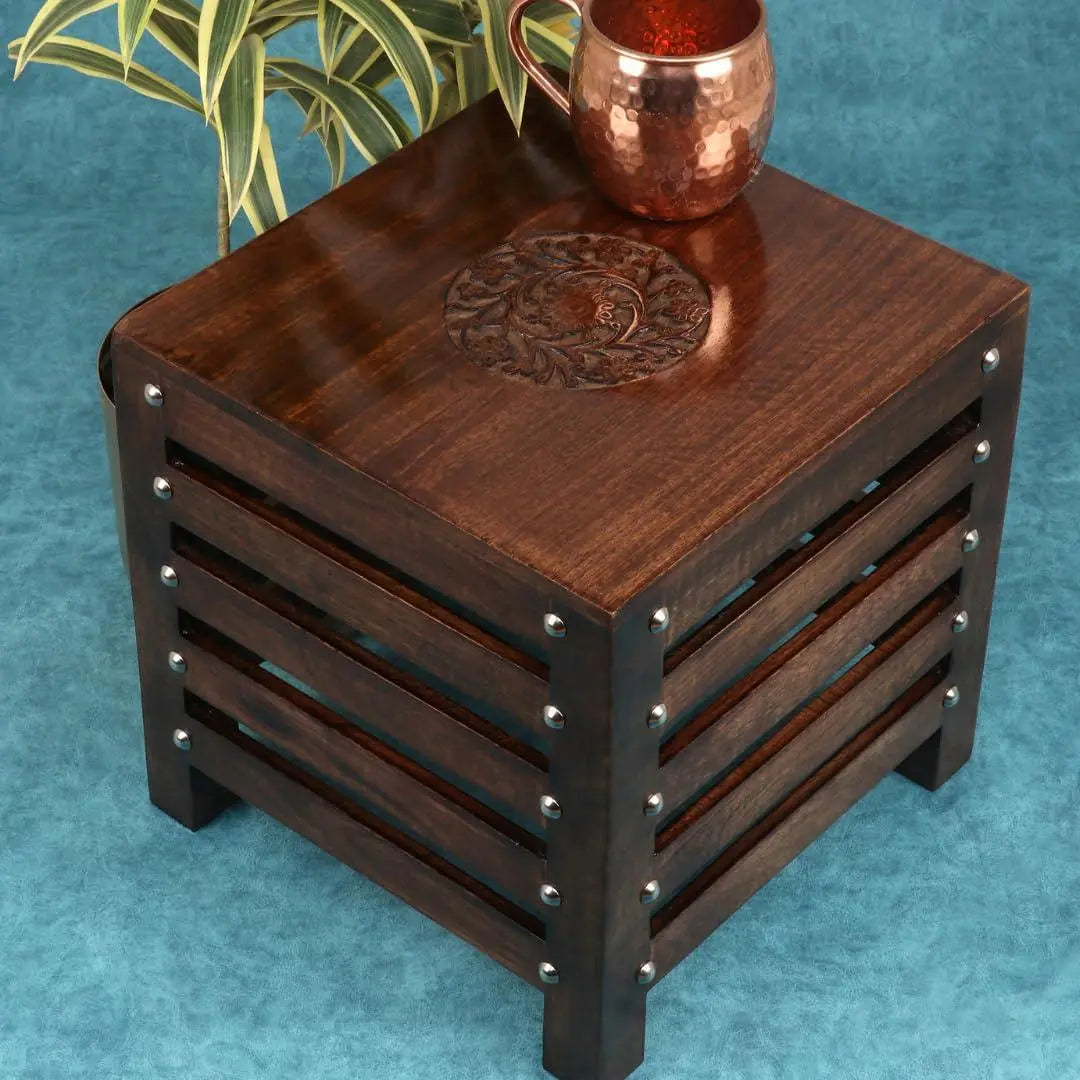 Wooden Beautiful Handmade Stool | Table | for Office | Home Furniture | Outdoor | Dรฉcor - Brown - Ouch Cart