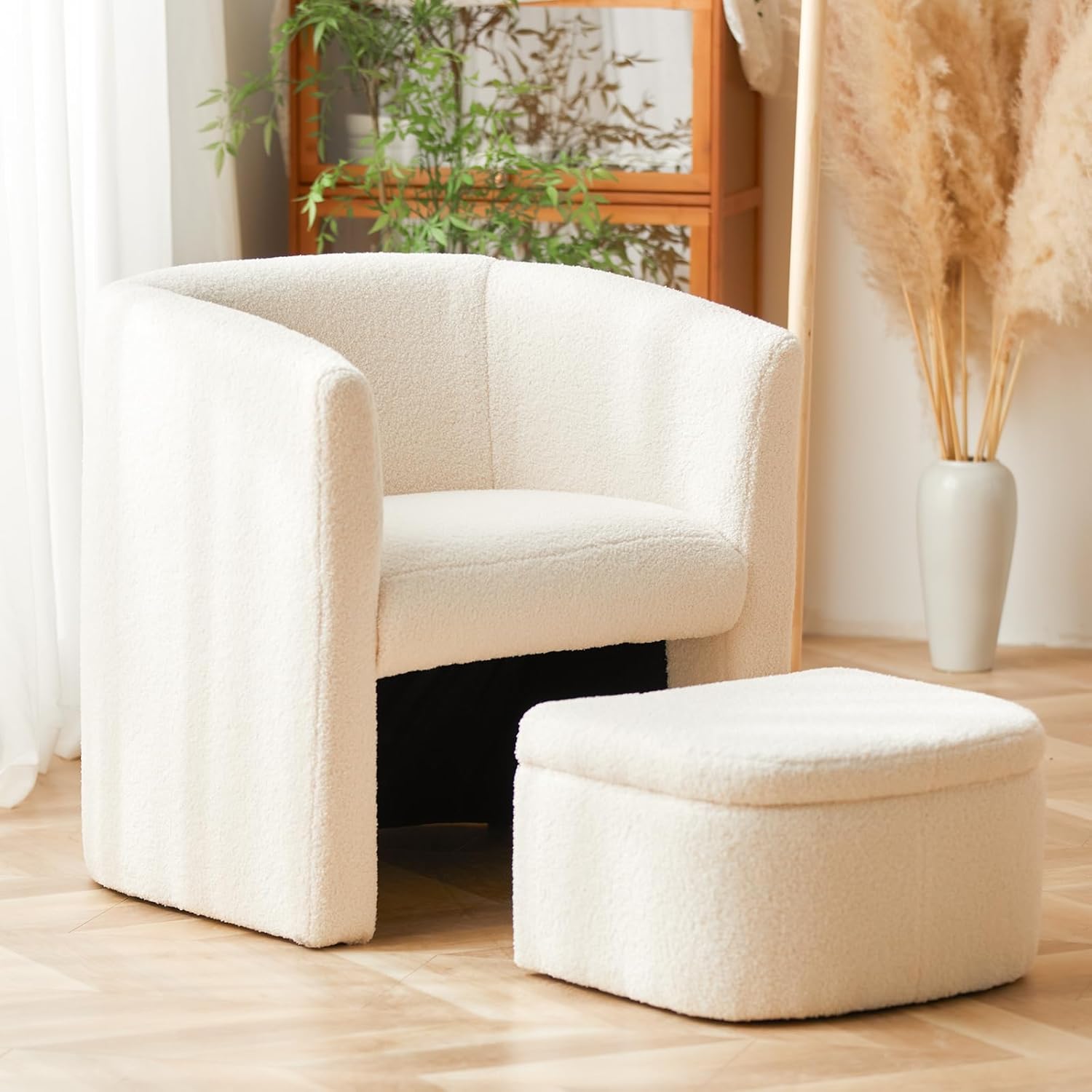 Modern Upholstered Barrel Accent Chair with Storage Ottoman ouch csrt