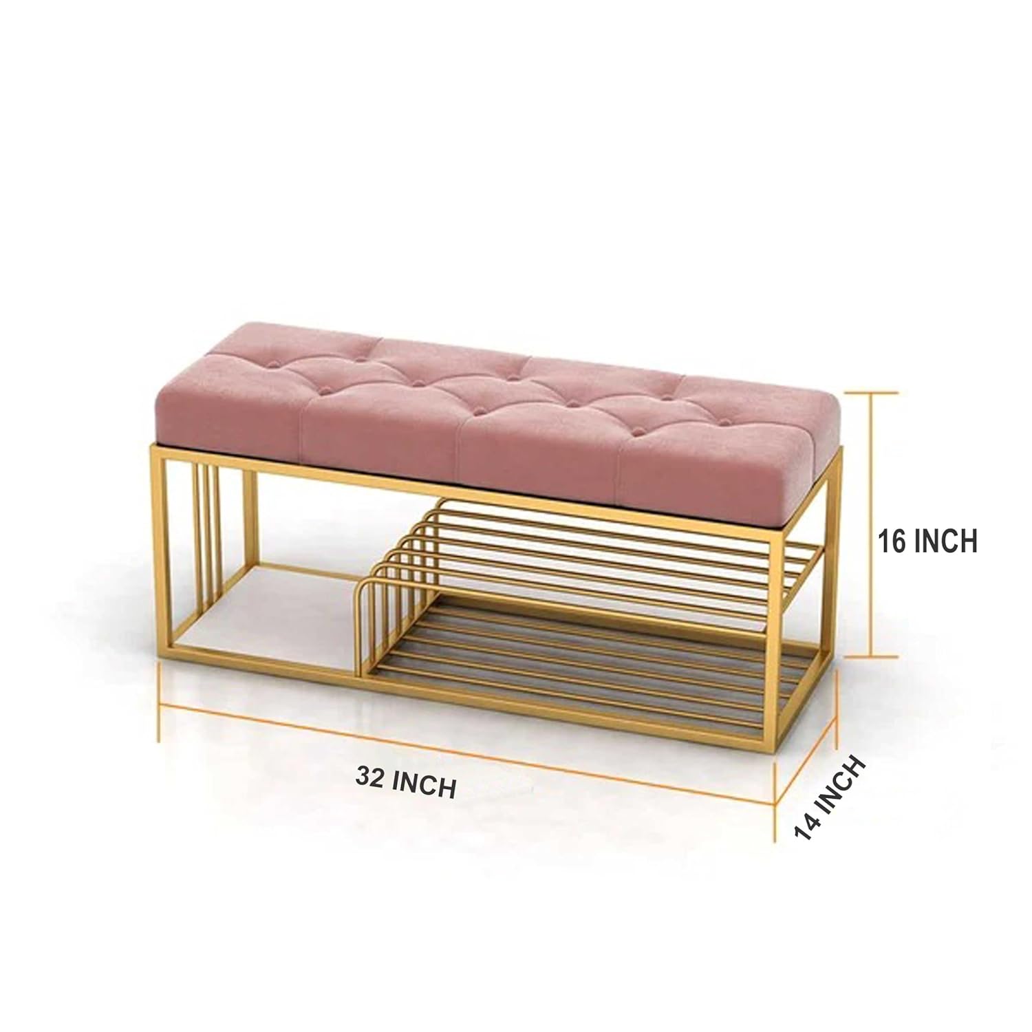 Velvet Upholstered Entryway Shoe Rack Bench with Storage Ouch Cart