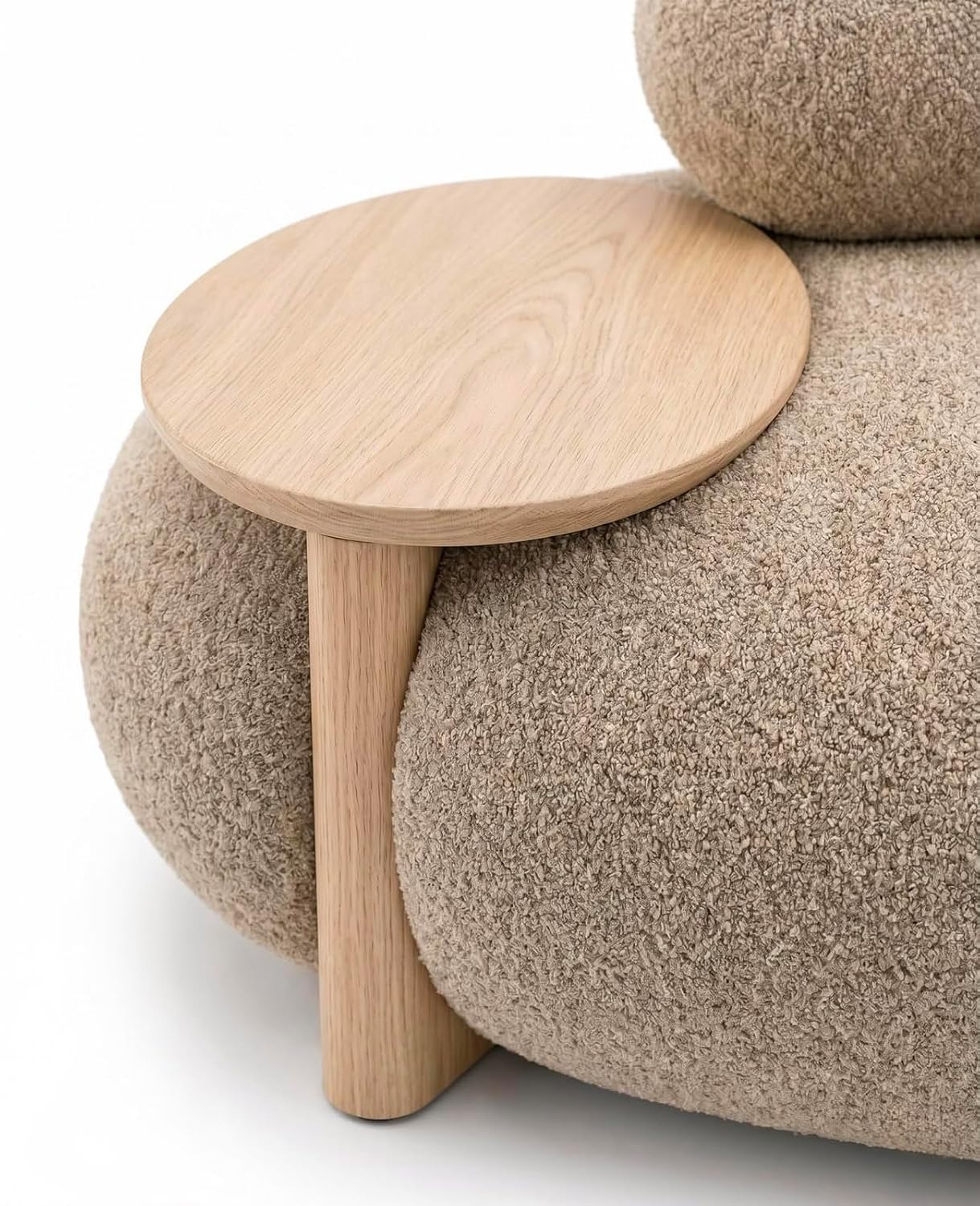 Modern 2-Seater Sofa with Side Table – Curved Upholstered Couch for Living Room