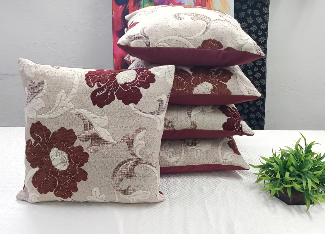 Designer Floral Cushion Covers 16 x 16 Inch, Set of 5 OUCH CART