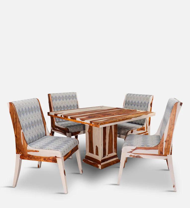 Sheesham Wood 4 Seater Dining Set in Vintage White & Teak Finish - Ouch Cart