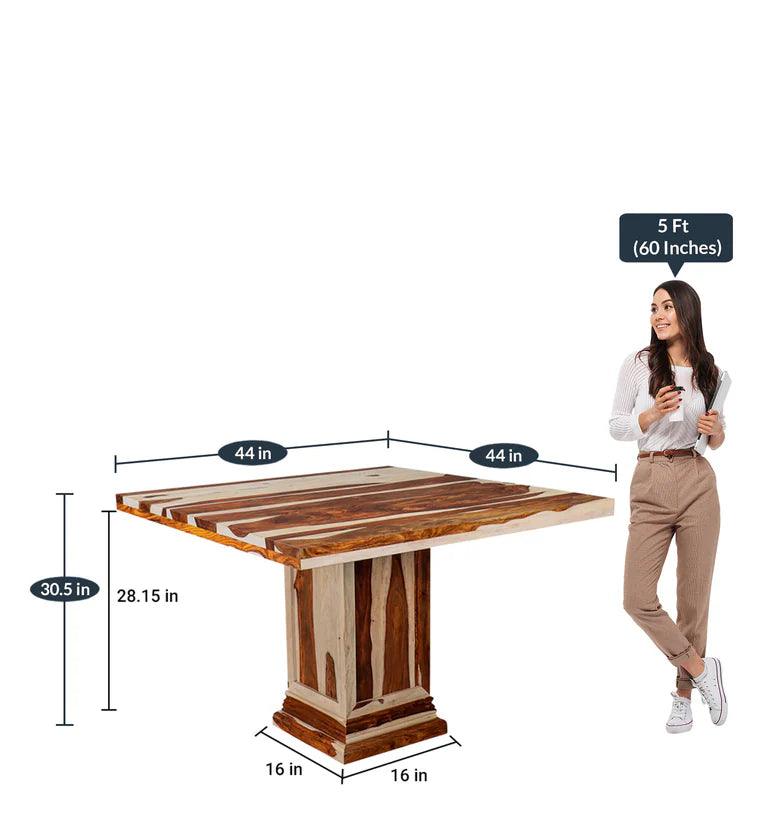 Sheesham Wood 4 Seater Dining Set in Vintage White & Teak Finish - Ouch Cart