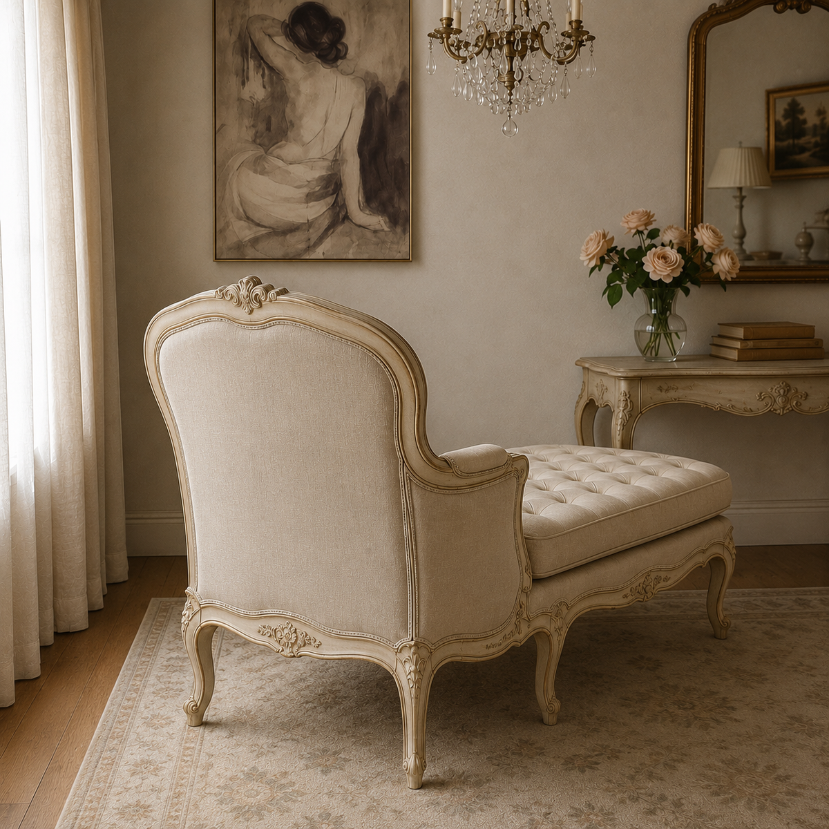 Luxury Tufted Chaise Lounge | Elegant French Style Upholstered Daybed for Bedroom & Living Room Ouch Cart