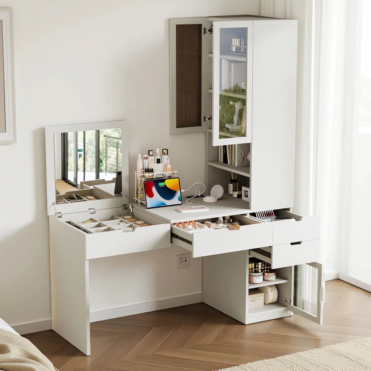 76.8" H Versatile White Vanity Desk -OUCH CART |Dressing table