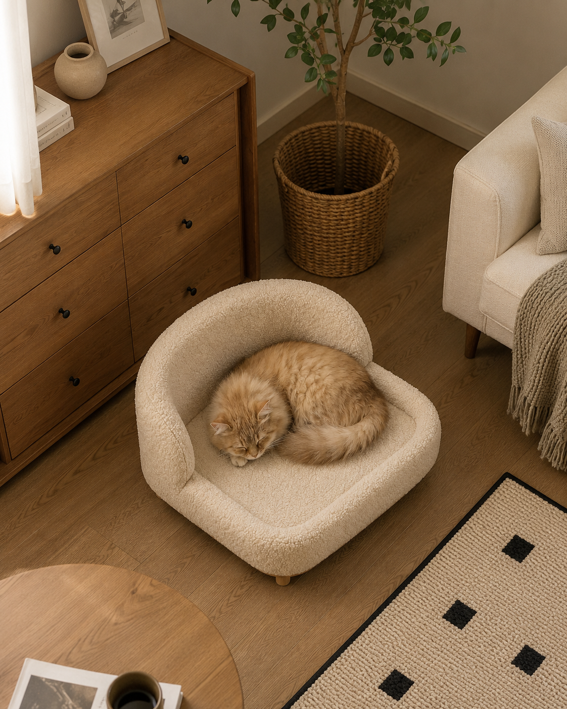 Plush Teddy Fabric Pet Sofa Bed – Soft Elevated Dog & Cat Couch with Wooden Legs, Cozy Washable Pet Lounge OUCH CART