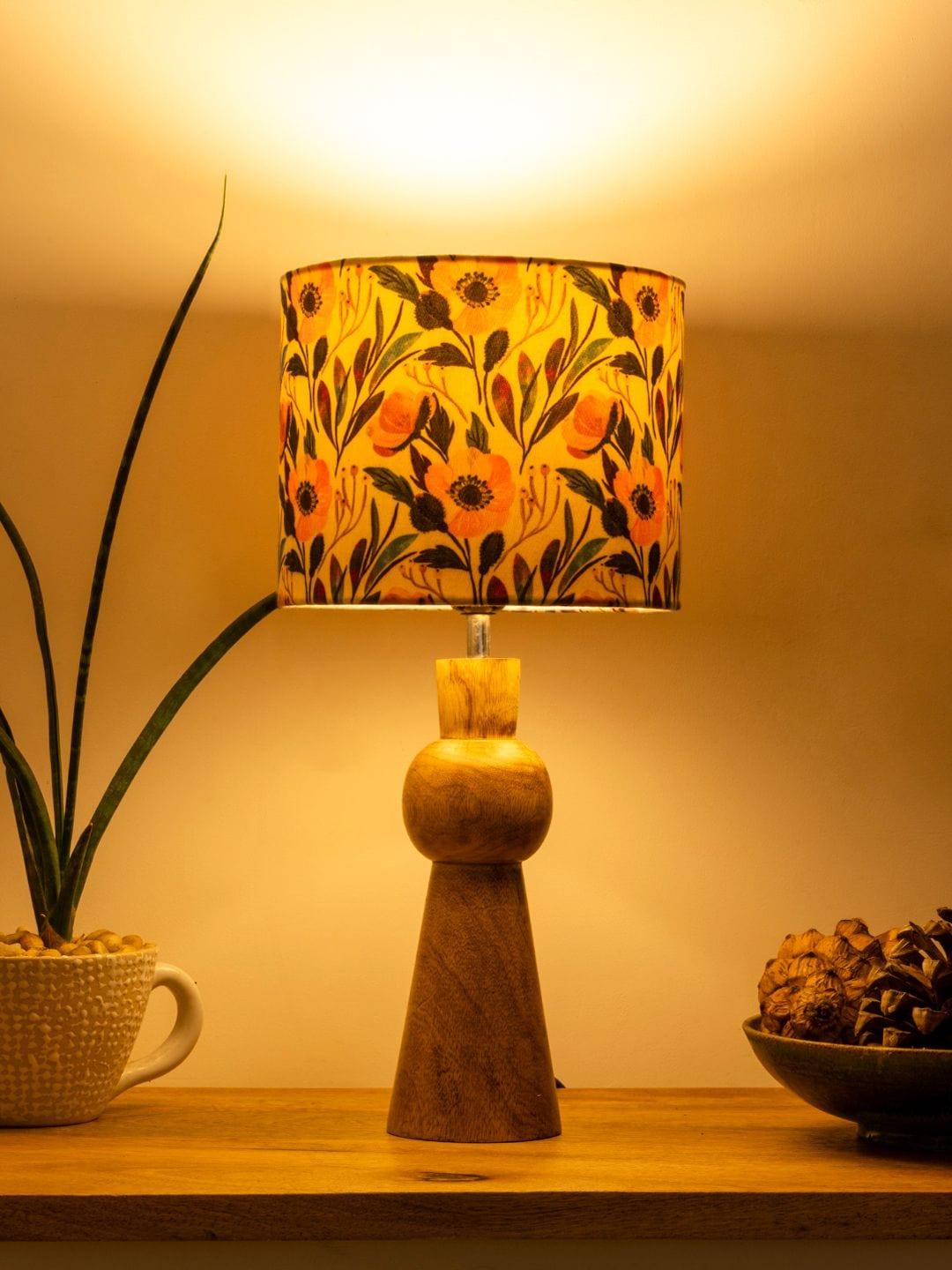 Wooden Skirt Lamp with Multicolor Pink Flowers Shade - Ouch Cart