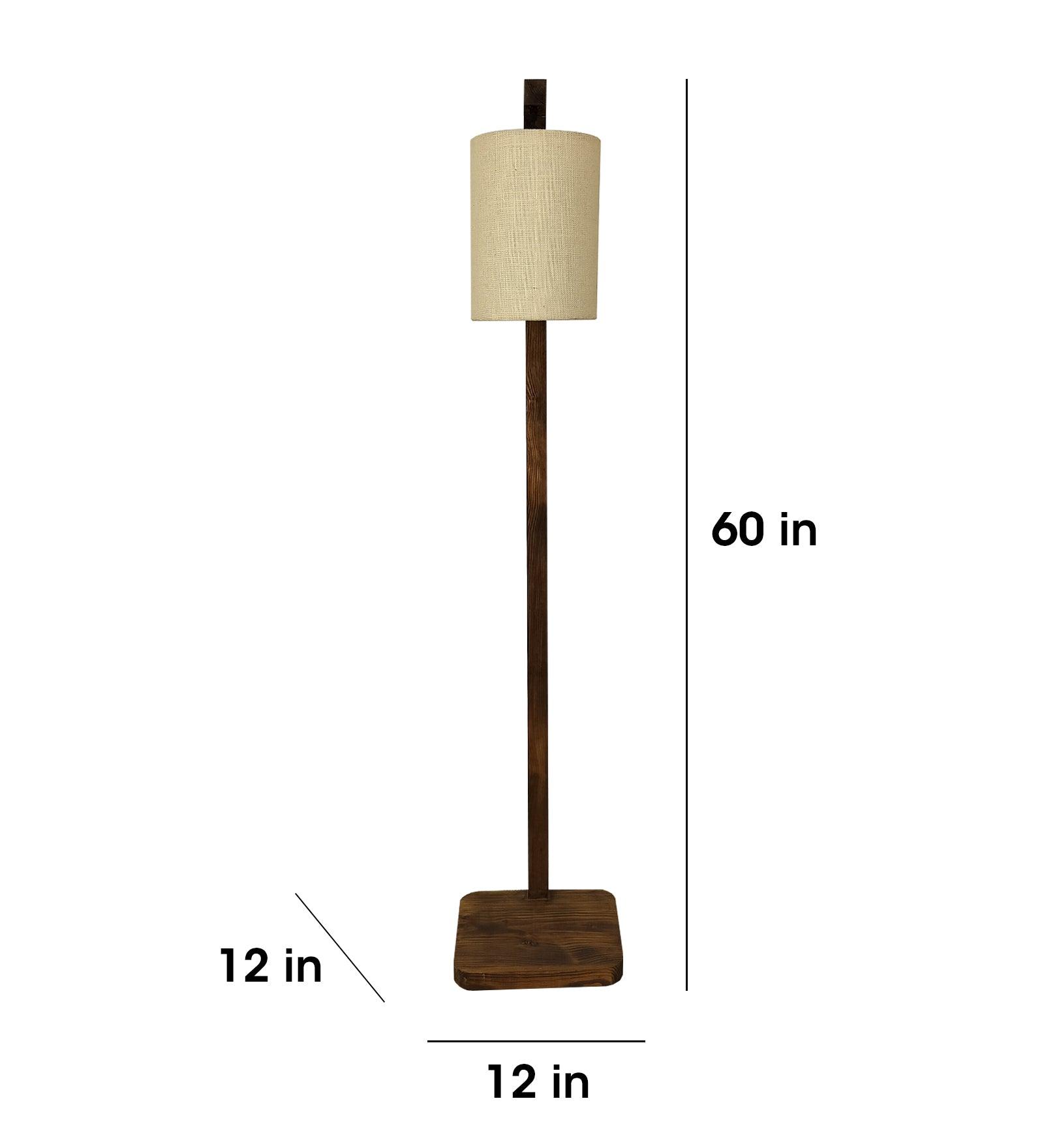 Elementary Wooden Floor Lamp with Brown Base and White Fabric Lampshade (BULB NOT INCLUDED) - Ouch Cart