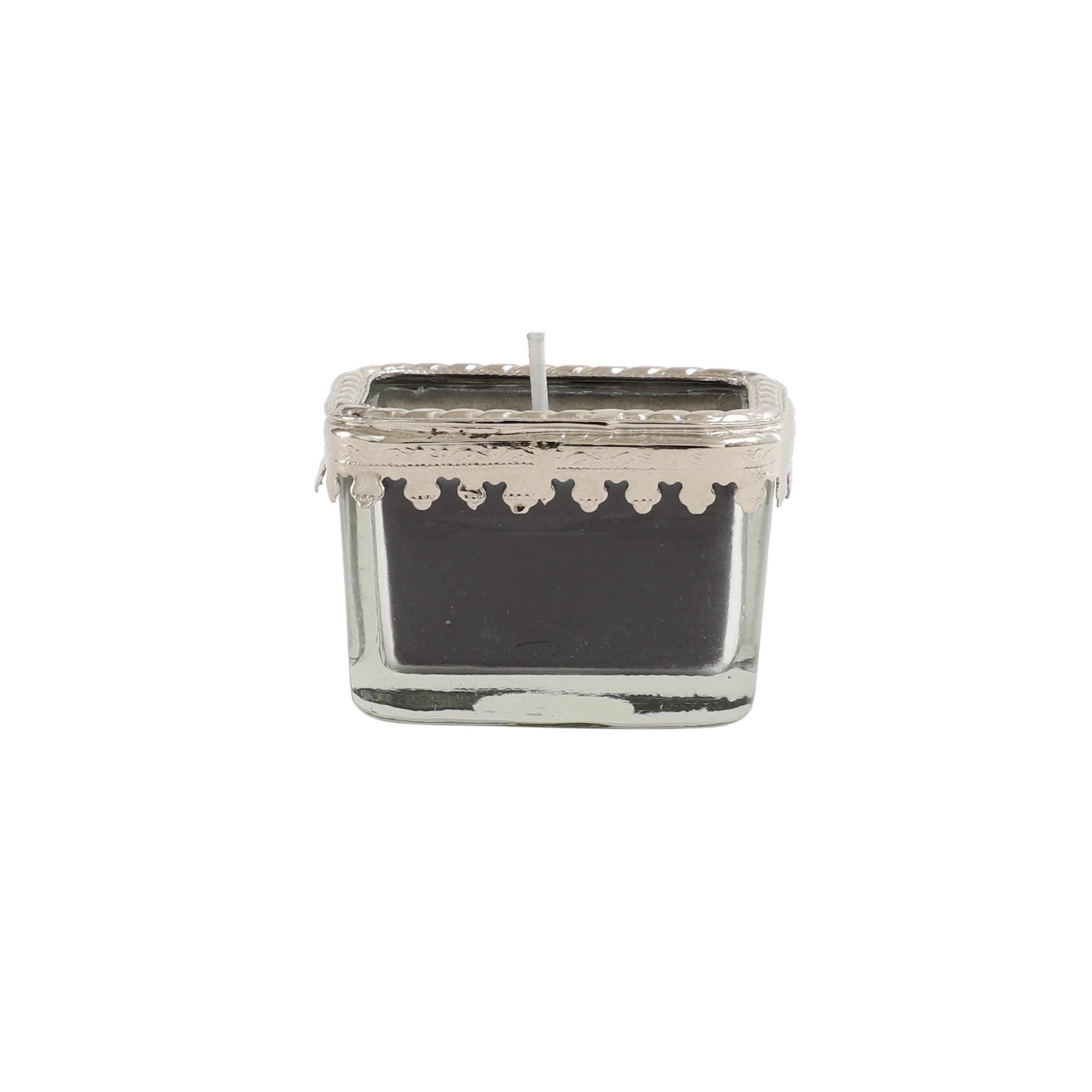 black velvet Scented candle glass jar with Silver Ring M.M.I. OVERSEAS