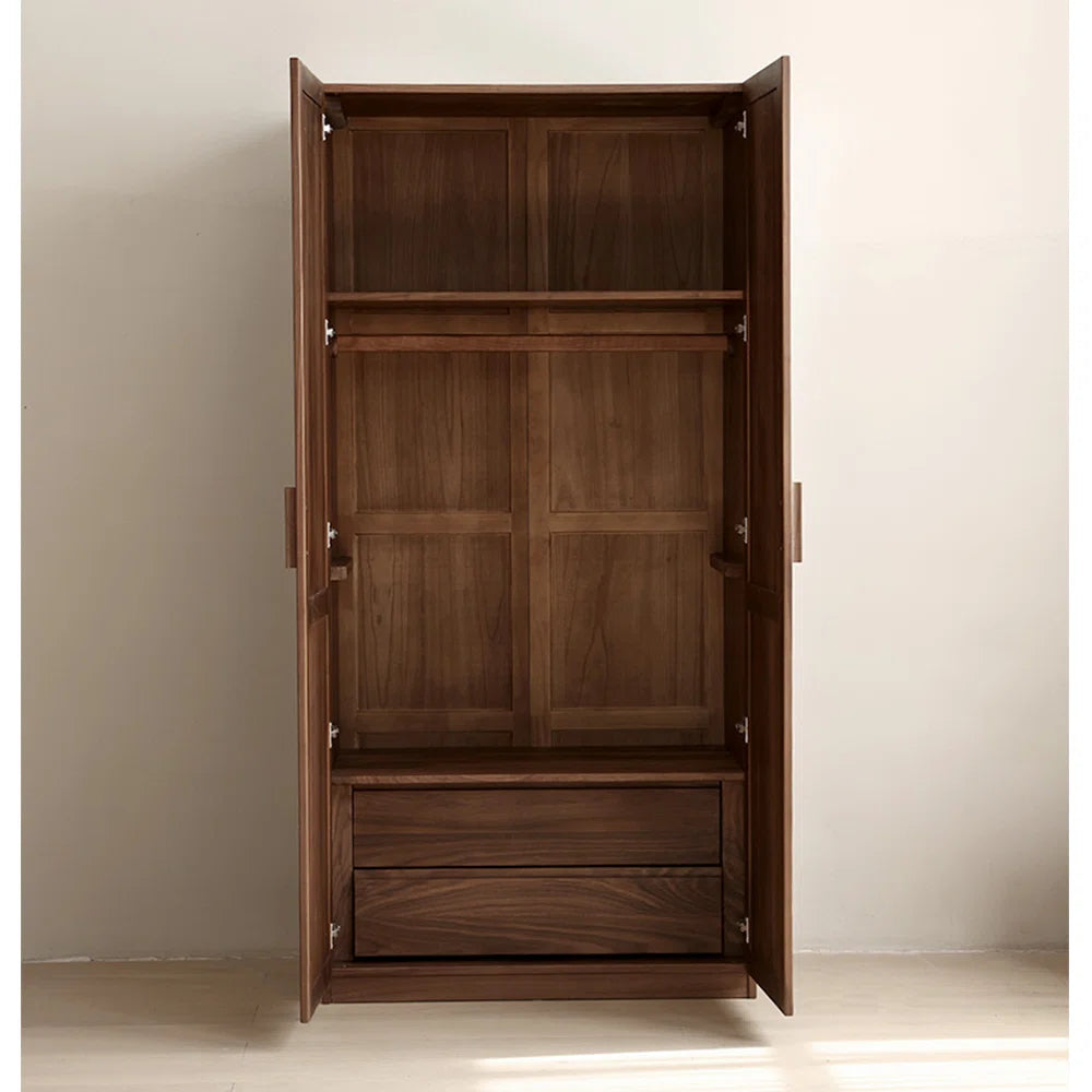 Minimalist Chinese-Style Bedroom Wardrobe – Retro Wooden Storage Cabinet