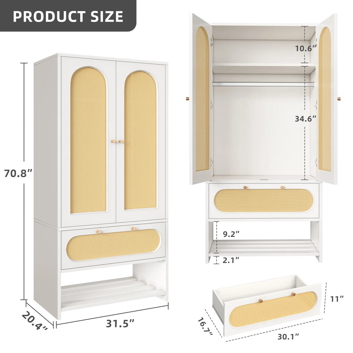 Elegant Sigmund Wardrobe Armoire With Shelves And Hanging Space OUCH CART