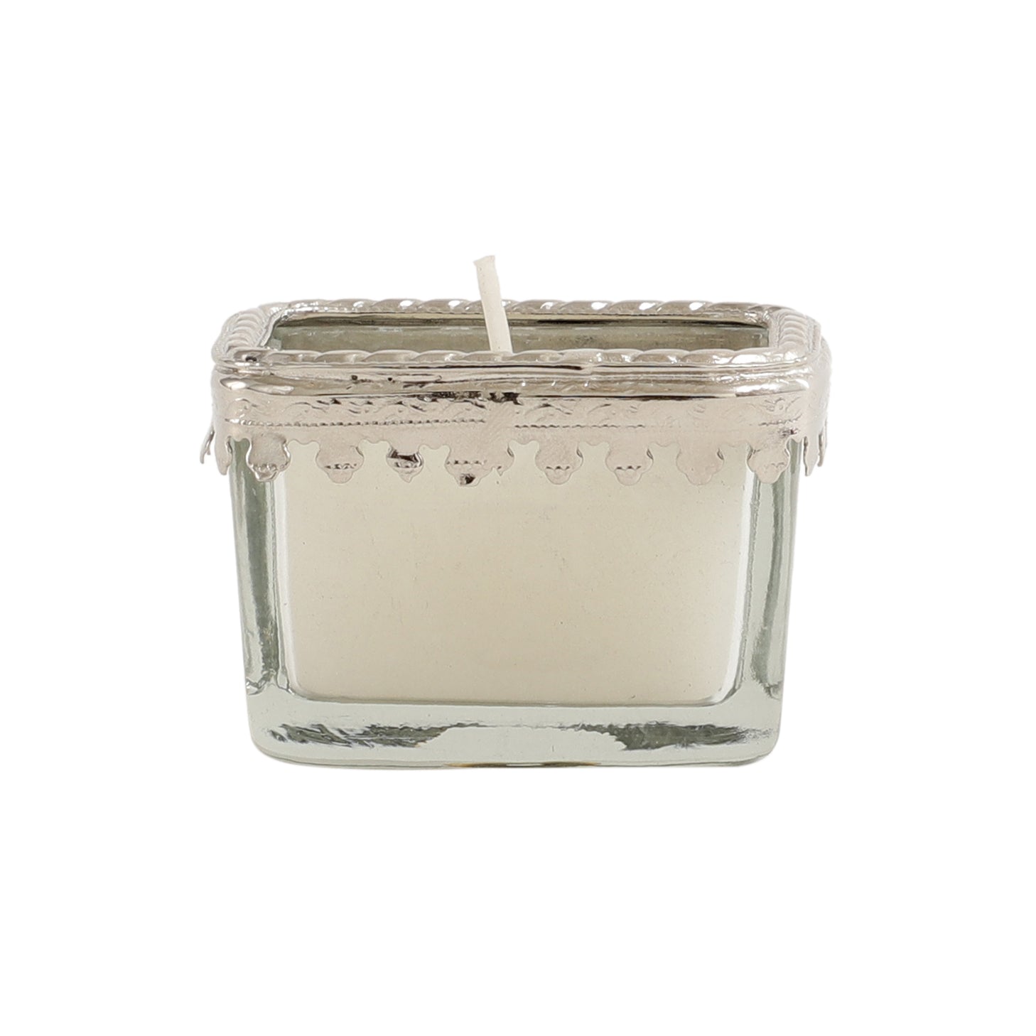 Snowy Whisper White Scented Candle Glass Jar With Silver Ring M.M.I. OVERSEAS