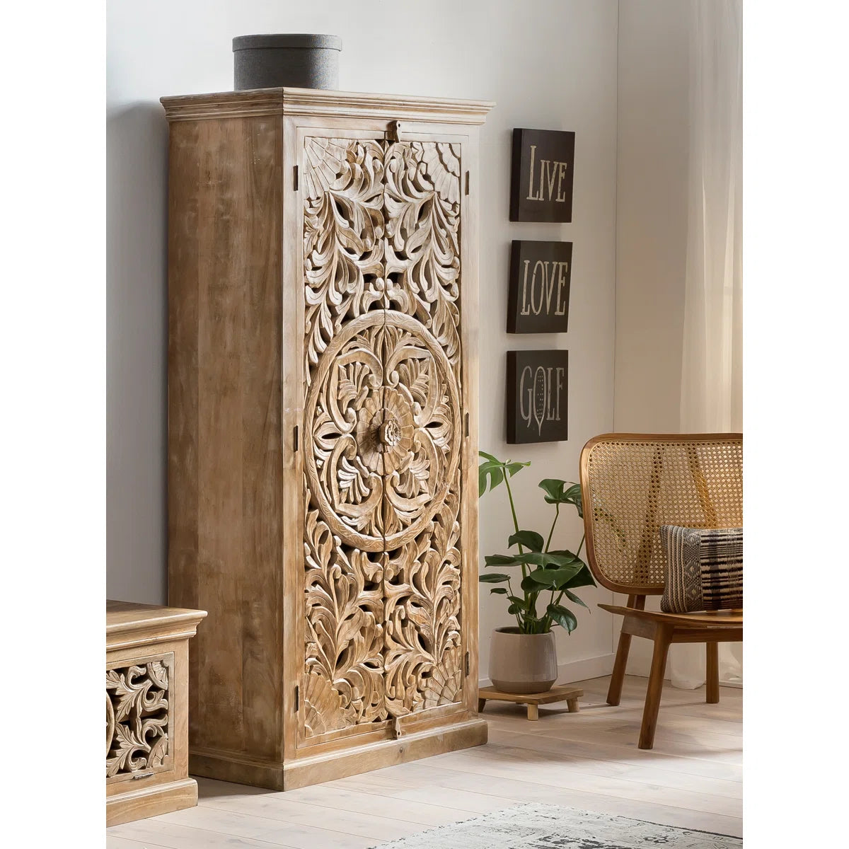Large Storage Armoire Solid Wood Wardrobe for Bedroom