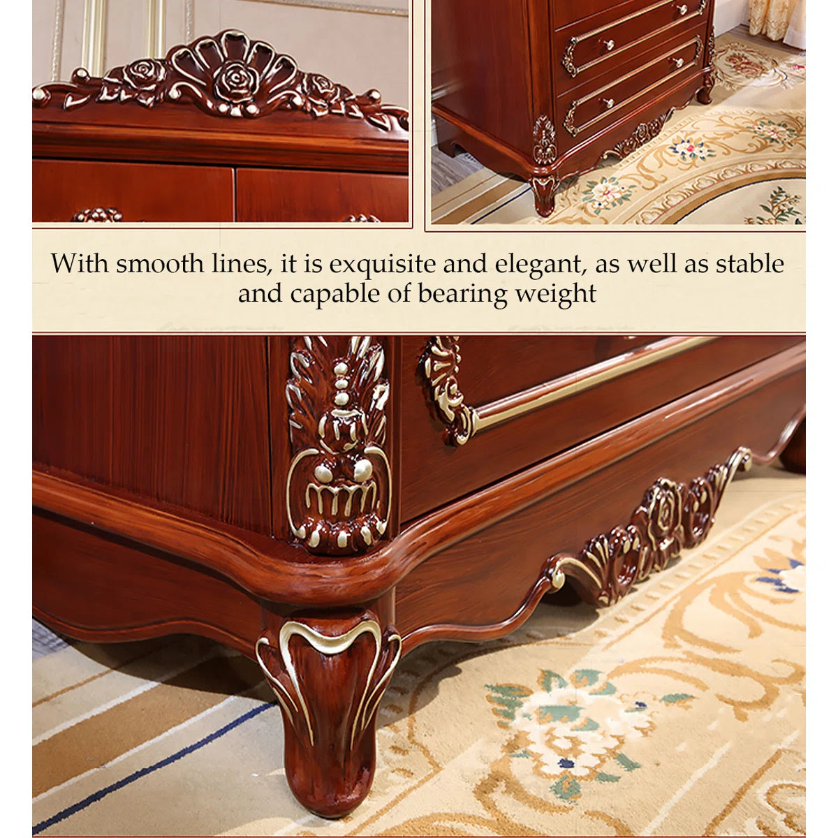 Carved Oak European-Style Wardrobe – Classic Wooden Bedroom Armoire