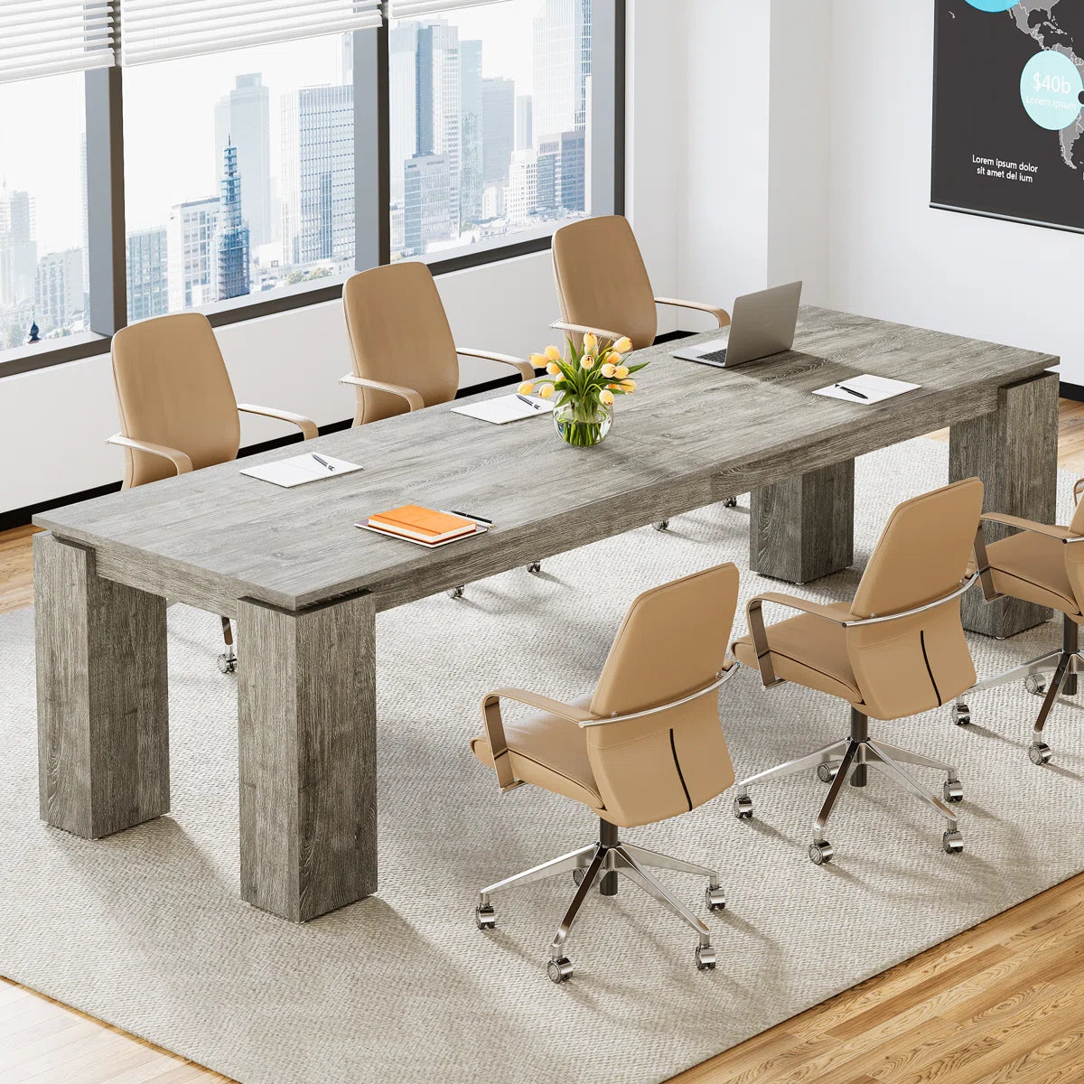 7 FT Extra Long Conference Table, 86-Inch Office Meeting Room Table-OUCH CART